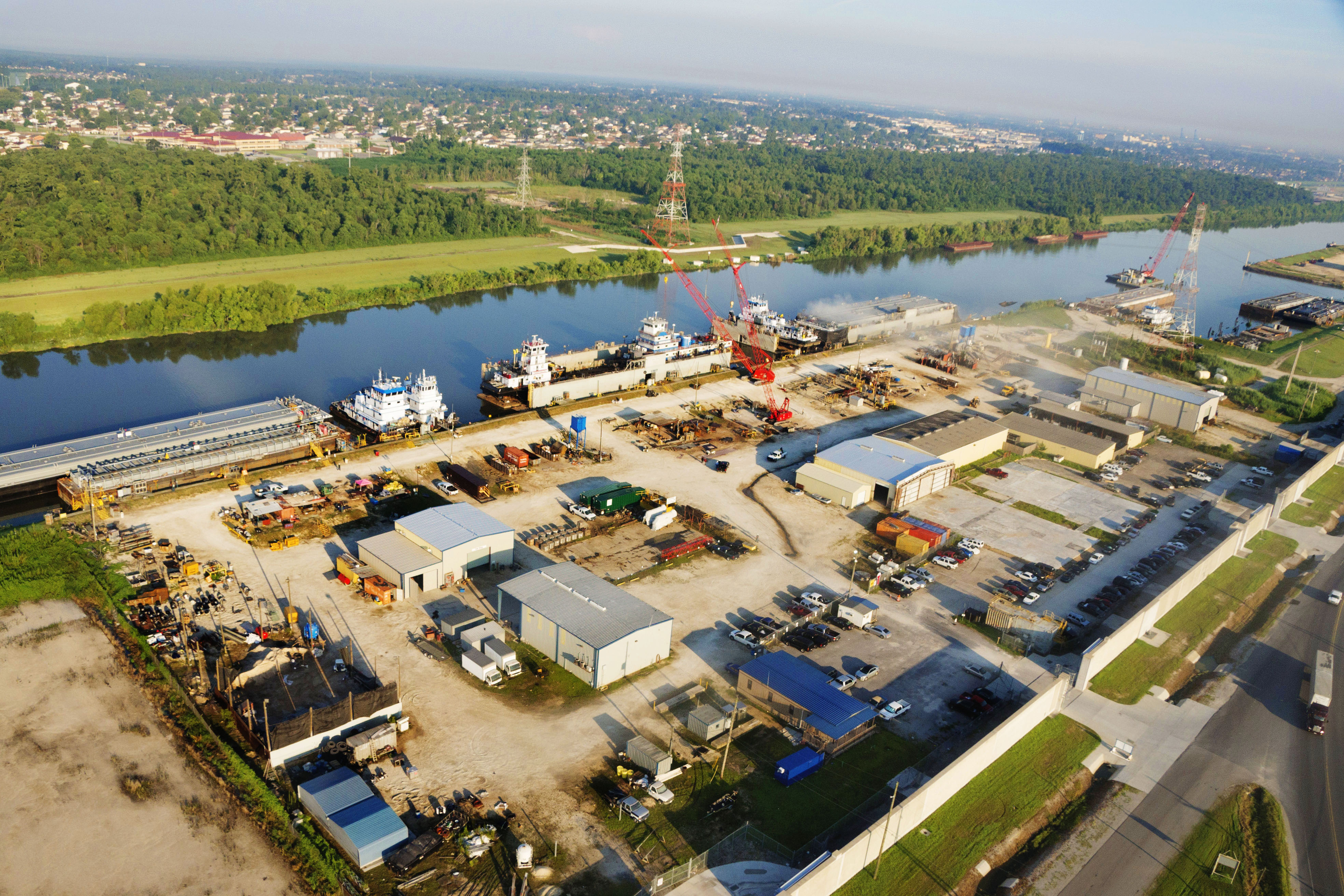 Aerial view of shipyard