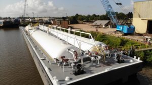 Florida Marine Transporters LPG pressure vessel barge at shipyard